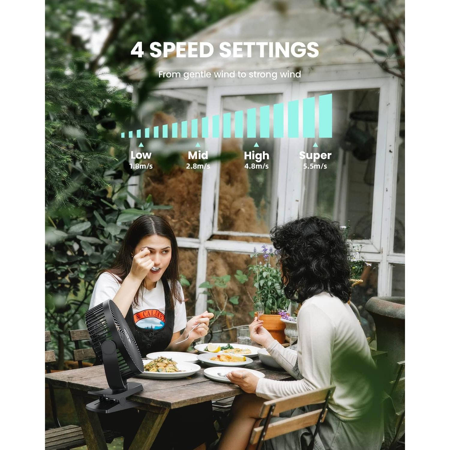 Ventilador Clip Recargable 10000mAh LEMOISTAR 8" 4 Velocidades