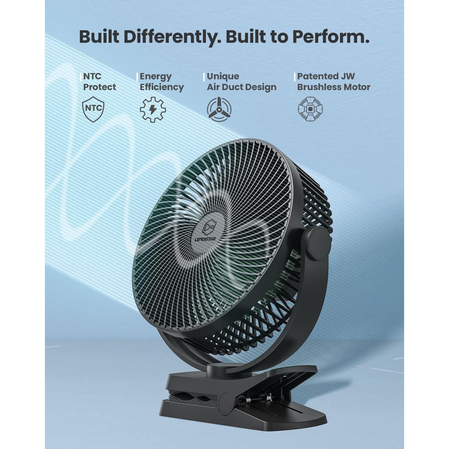 Ventilador Clip Recargable 10000mAh LEMOISTAR 8" 4 Velocidades