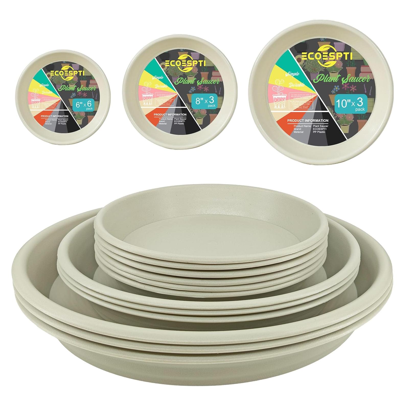 12 Platos de Goteo para Macetas ECOESPTI 15-25 cm Blanco Crema