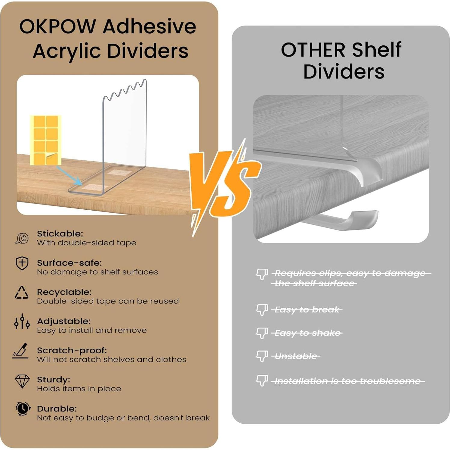 Divisores de Estantería OKPOW 25.4x30.5cm - Paquete de 12