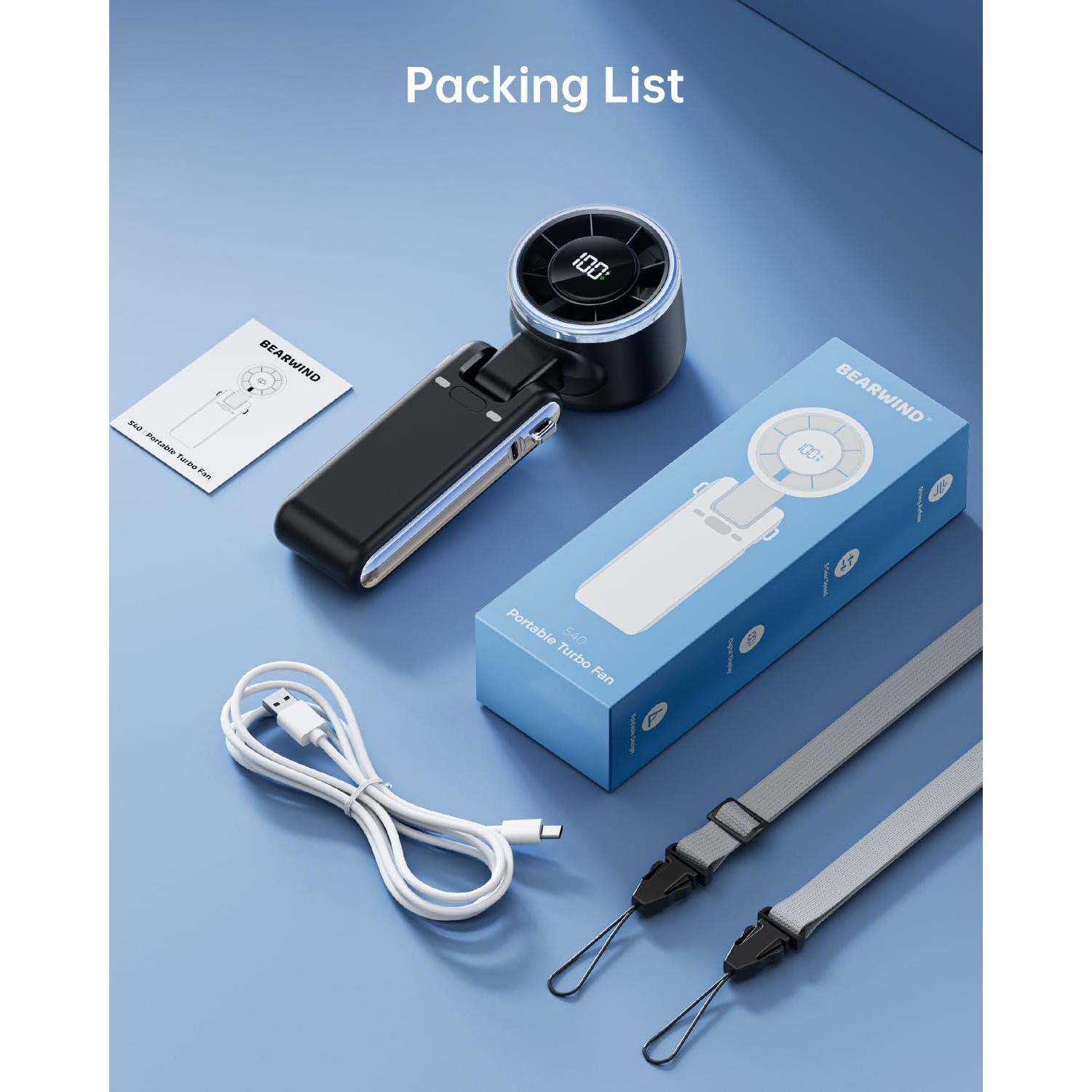 Ventilador Turbo Portátil Bearwind S40 - 5 Velocidades, 4000mAh