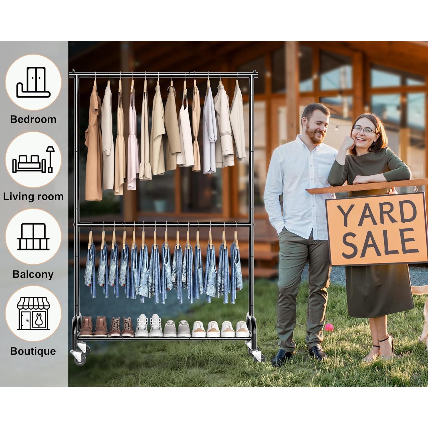 Perchero Rodante de Ropa MISSLO Ajustable Metal Negro 196 cm