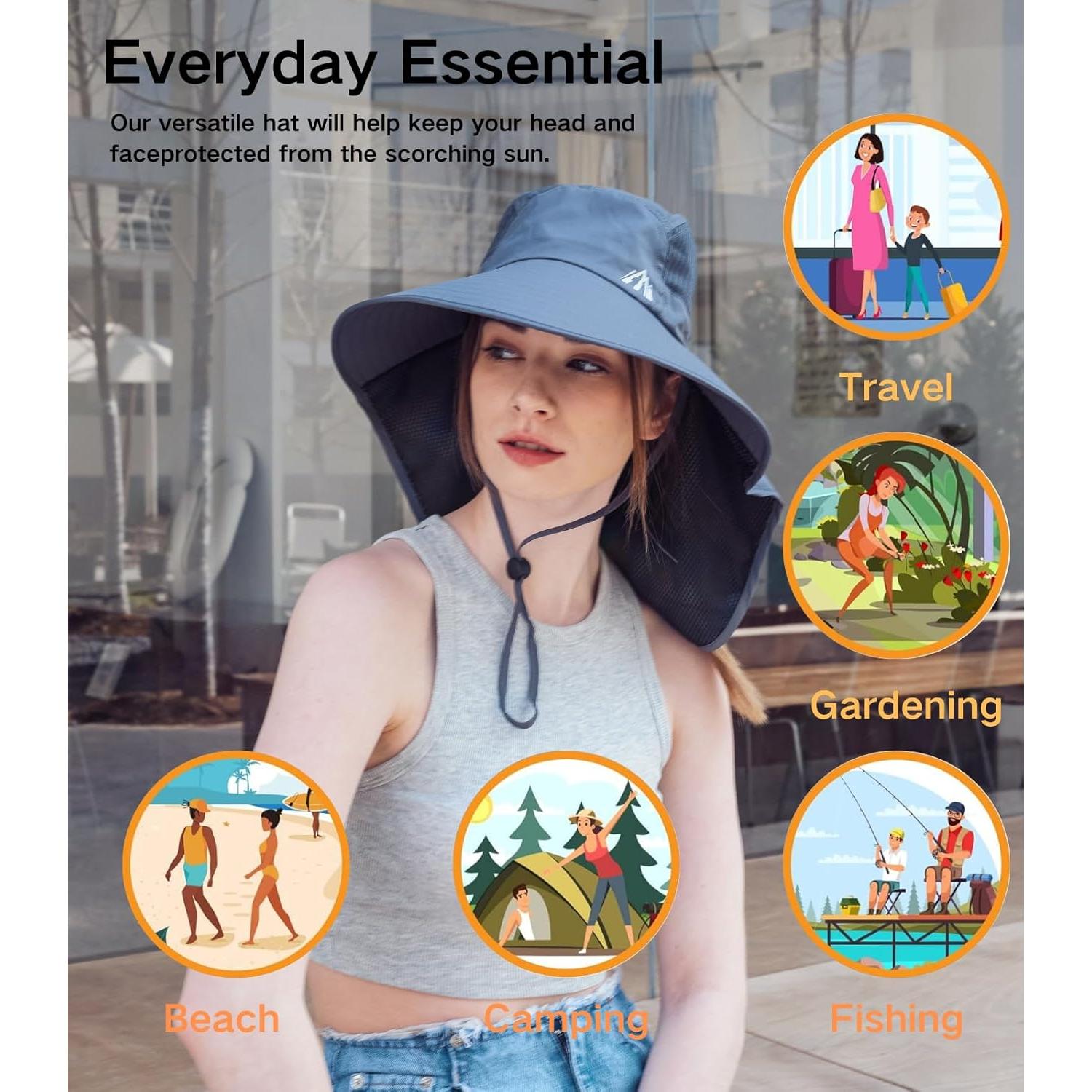 Sombrero de Sol UV para Mujeres con Visera Ancha y Coleta