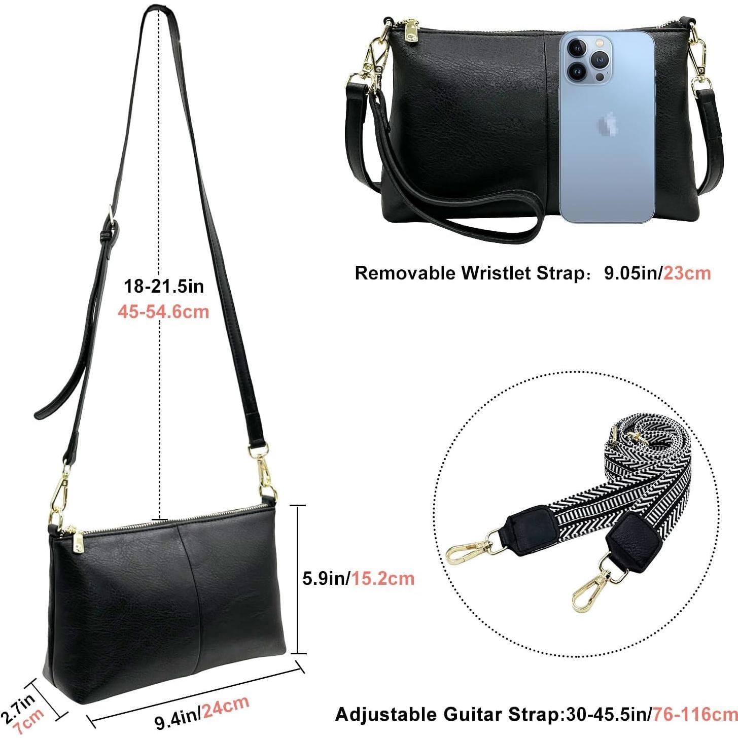 Bolso cruzado de mano vegano Lifwimner negro 23.9x6.9x15cm