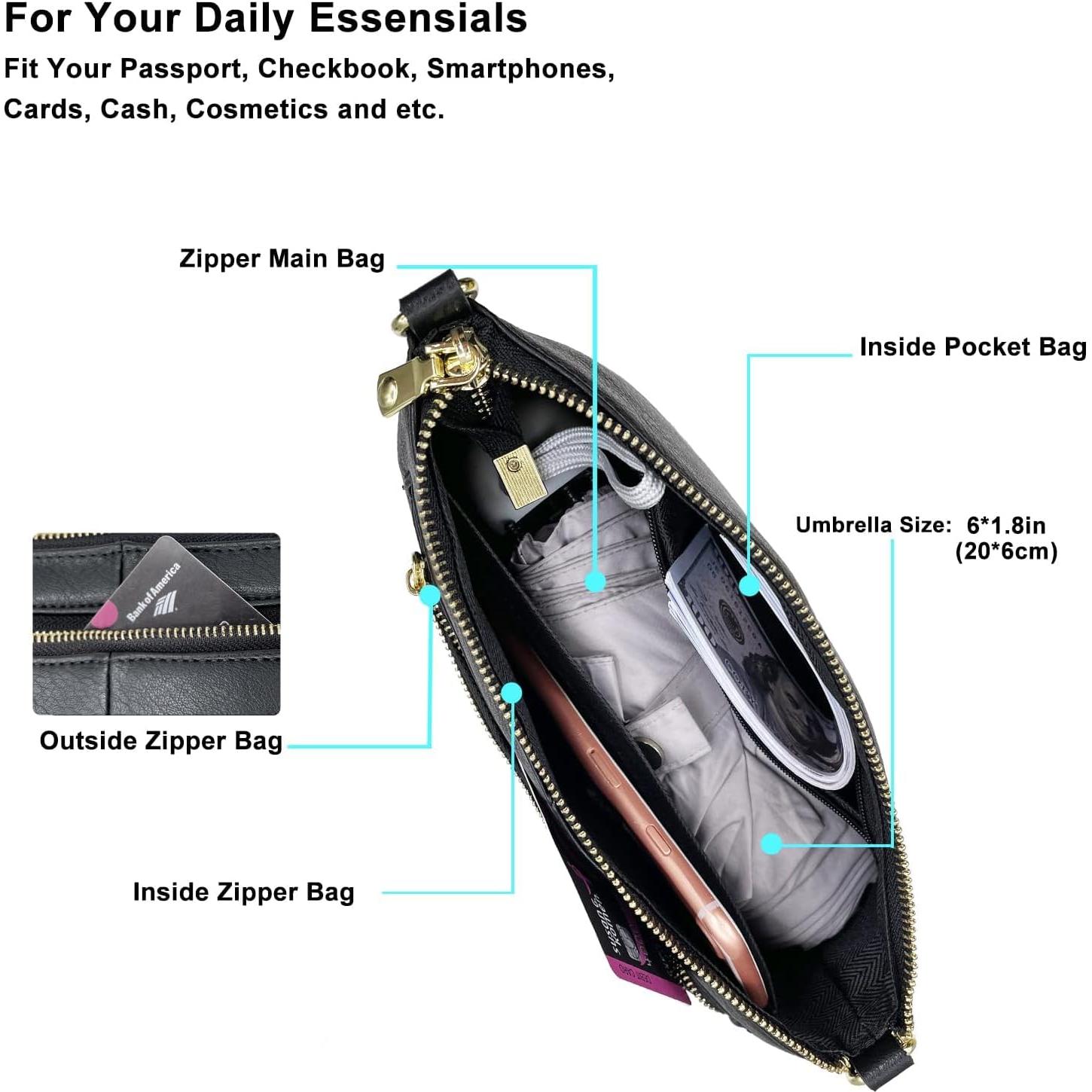 Bolso cruzado de mano vegano Lifwimner negro 23.9x6.9x15cm