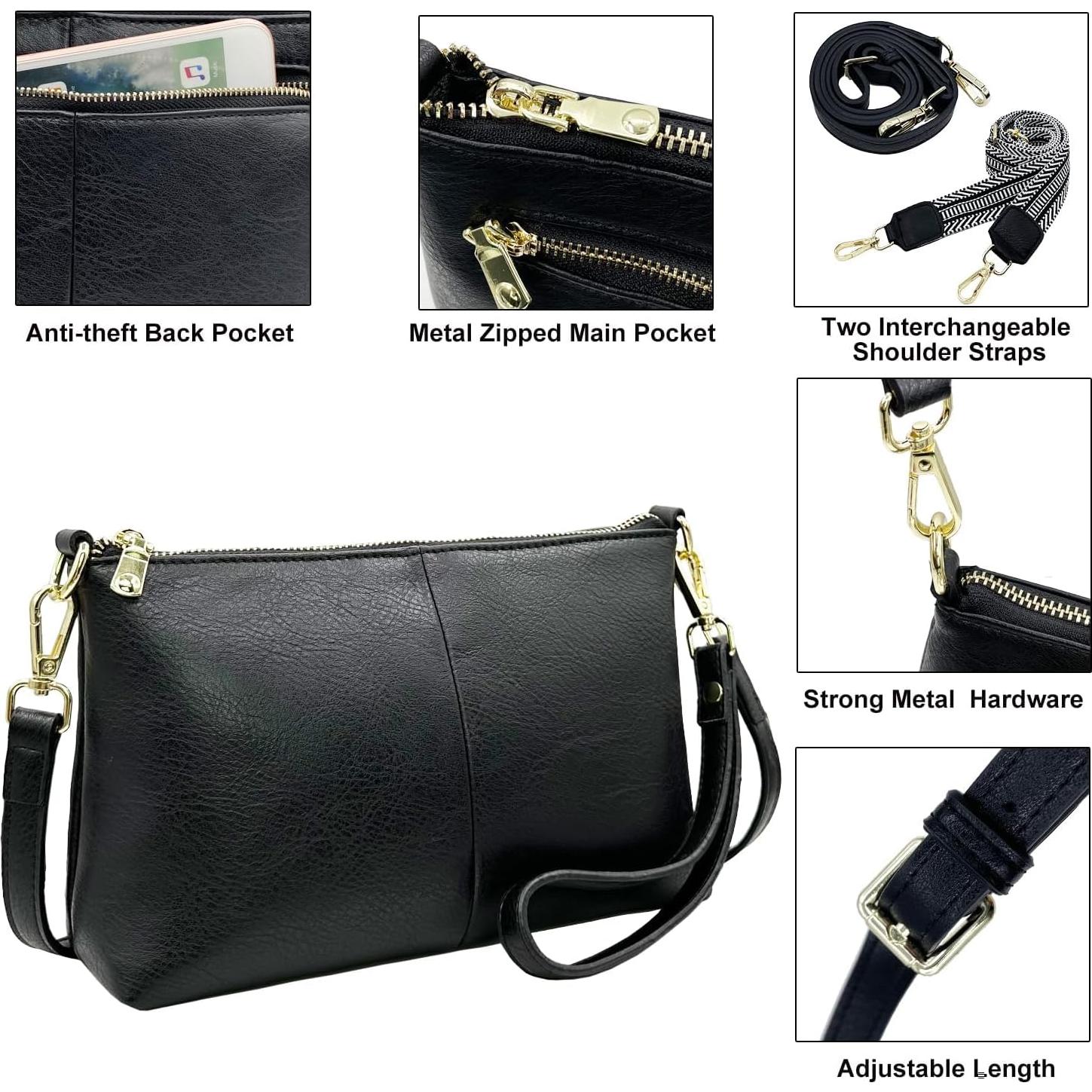 Bolso cruzado de mano vegano Lifwimner negro 23.9x6.9x15cm