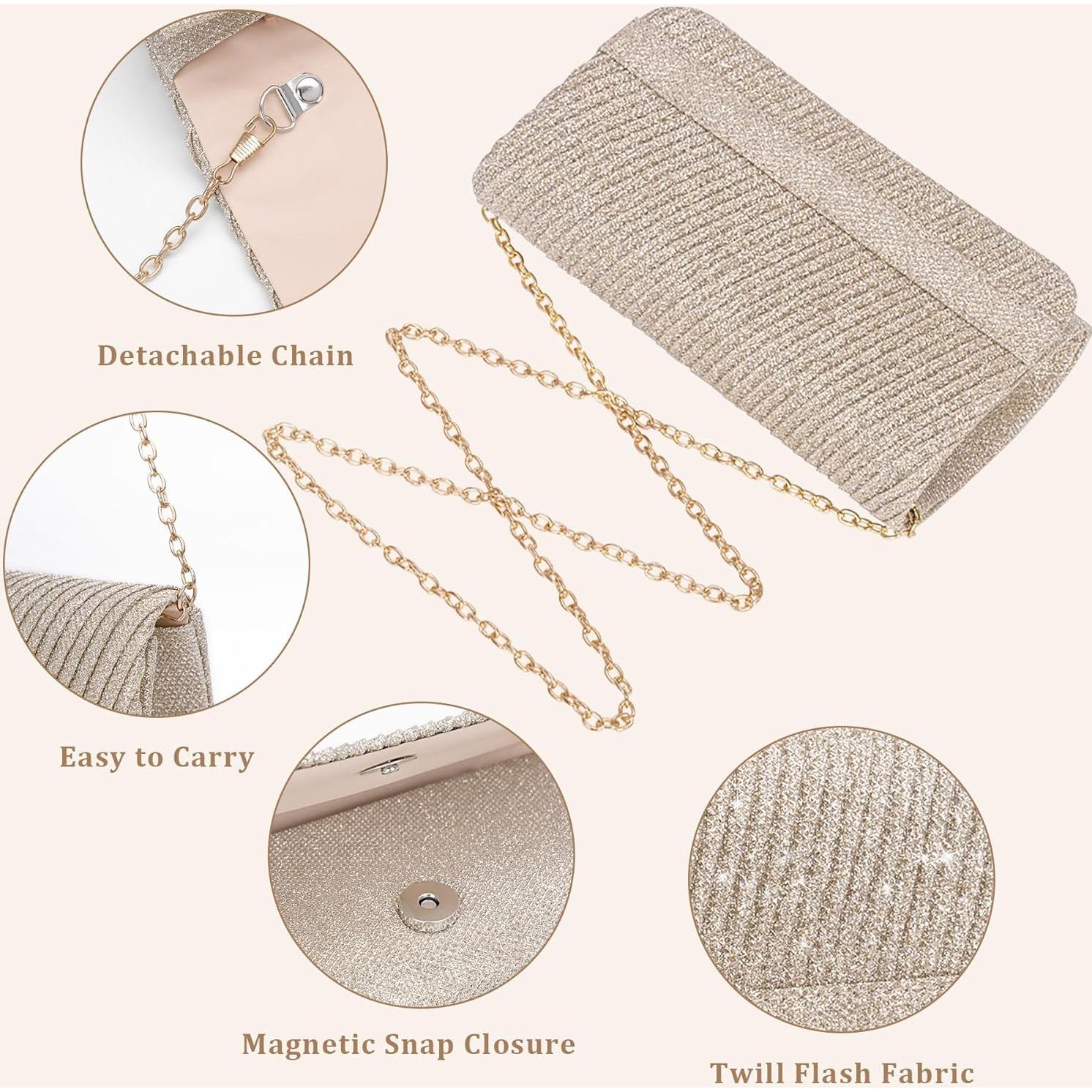 Bolso de Noche Larcenciel Oro Rosa para Mujer 20x10x6 cm