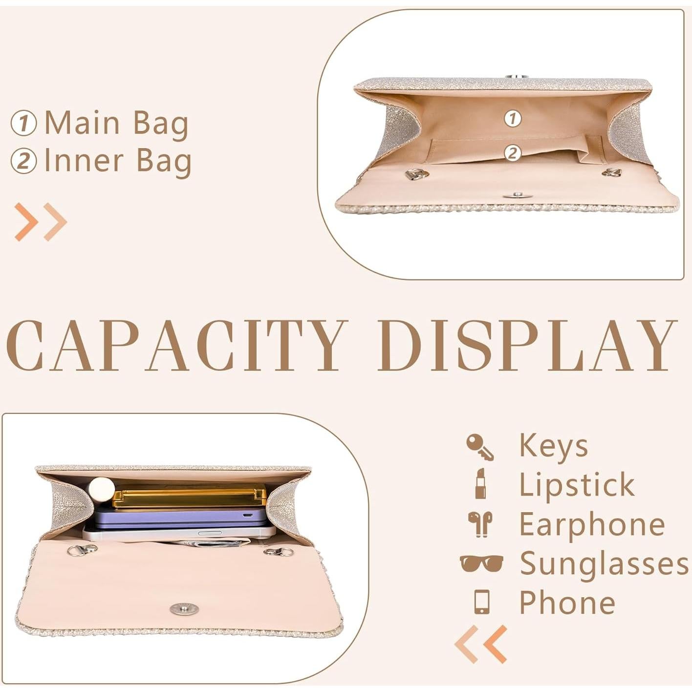 Bolso de Noche Larcenciel Oro Rosa para Mujer 20x10x6 cm