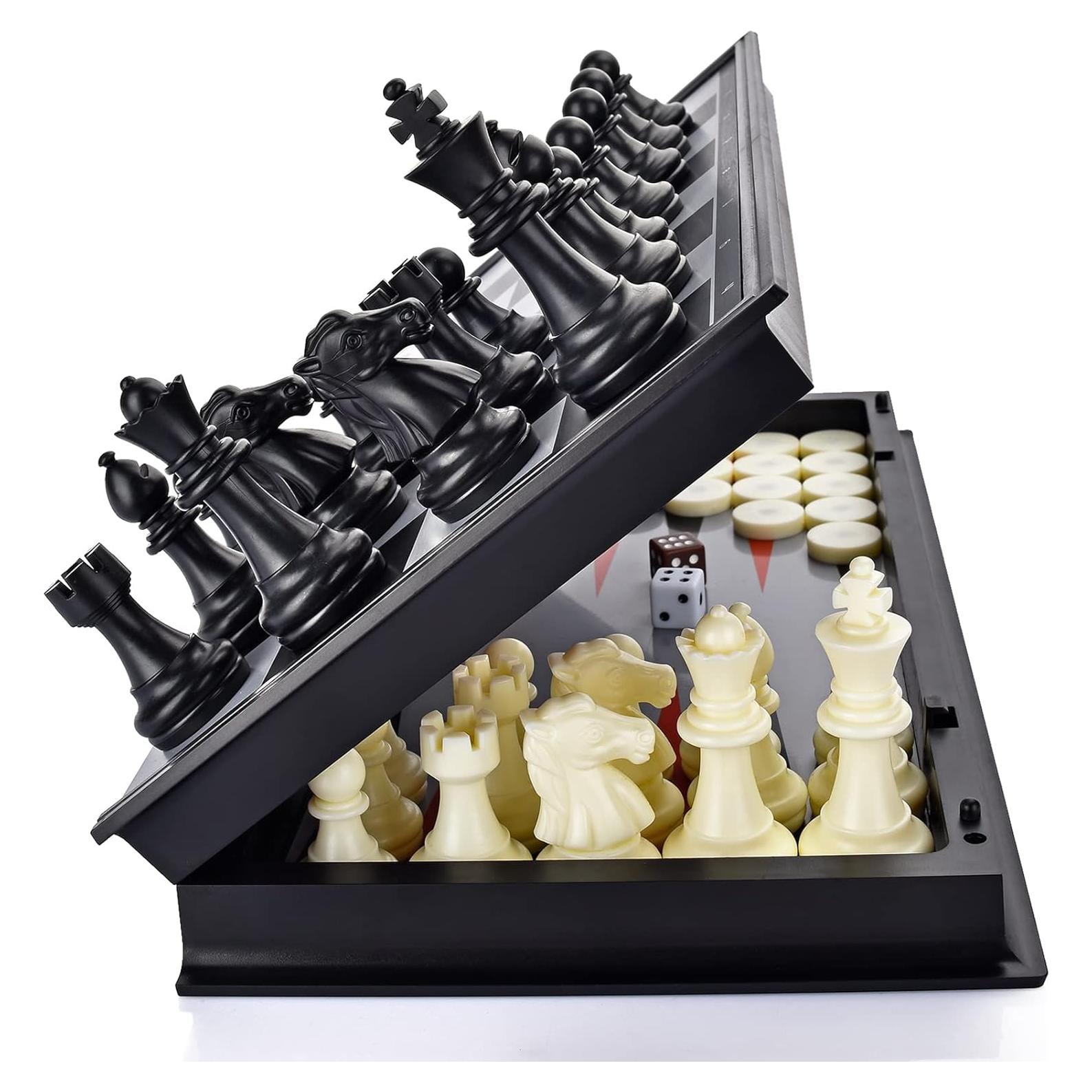 Juego de mesa 3 en 1 QuadPro: Ajedrez, Damas y Backgammon