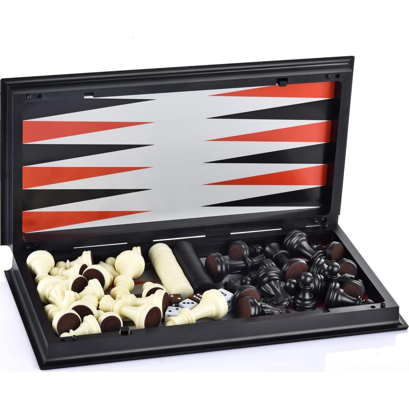 Juego de mesa 3 en 1 QuadPro: Ajedrez, Damas y Backgammon