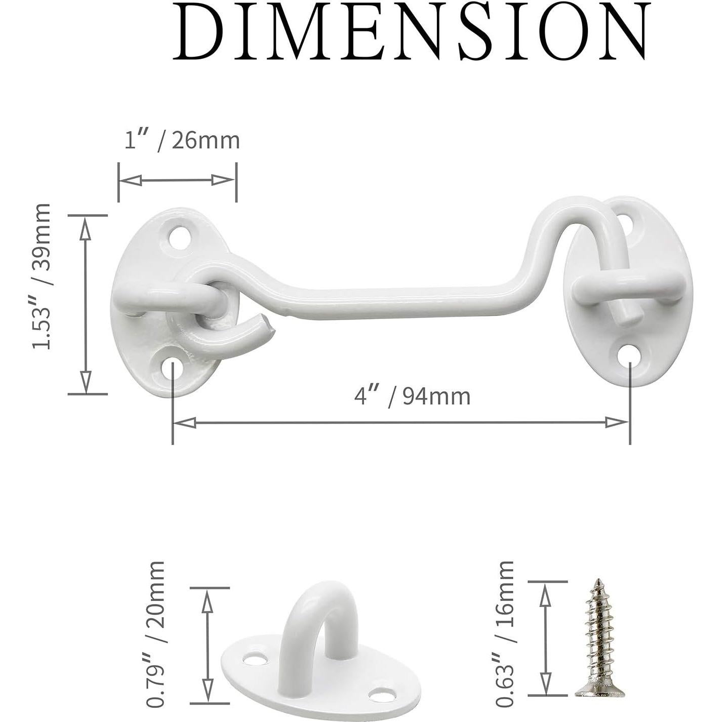 Paquete de 2 Ganchos y Ojos de Privacidad Kyuionty 10 cm Acero Inoxidable Blanco