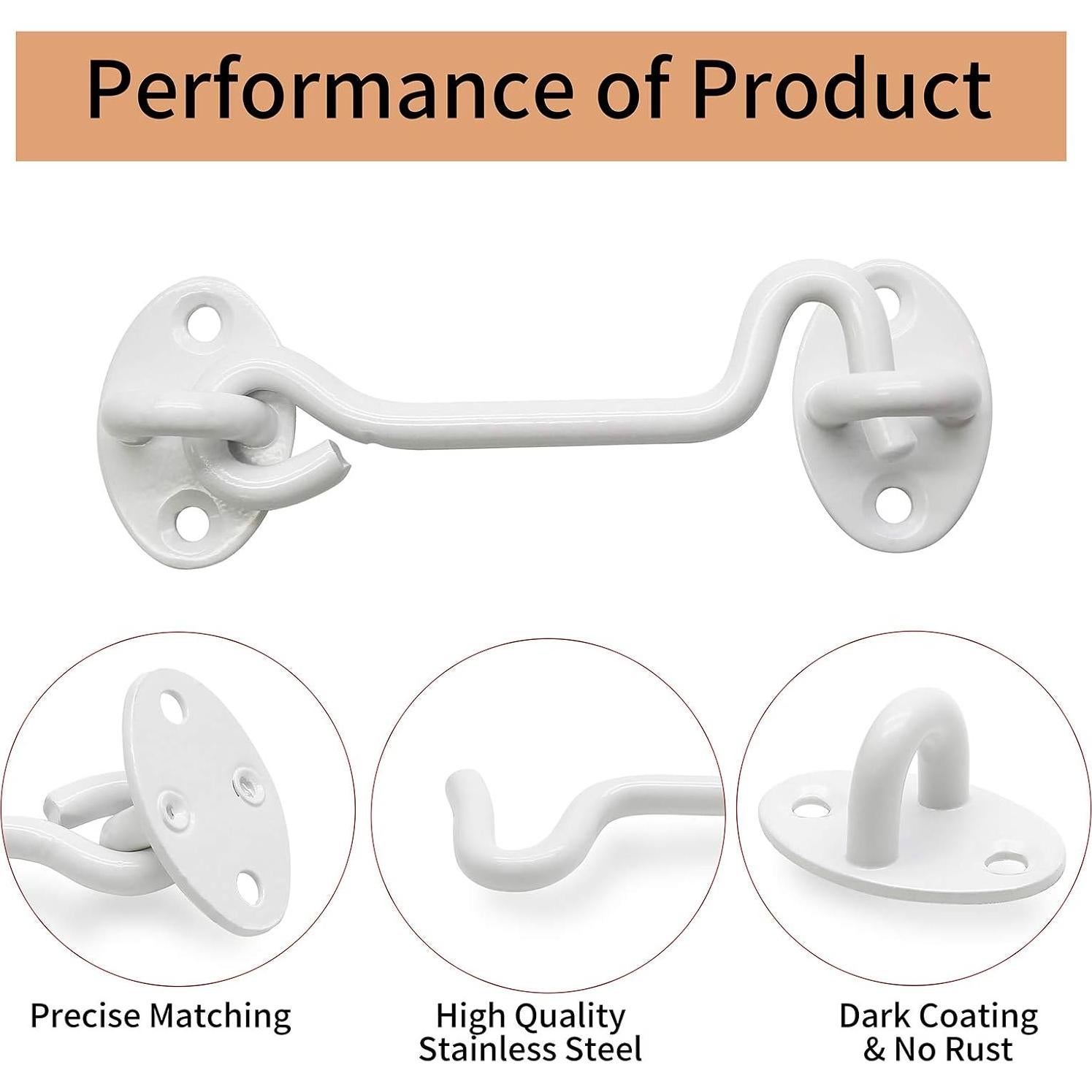 Paquete de 2 Ganchos y Ojos de Privacidad Kyuionty 10 cm Acero Inoxidable Blanco