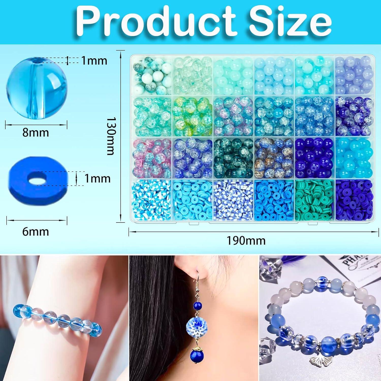 Kit de Perlas de Vidrio Azul 8mm y Arcilla 6mm Wavlakth