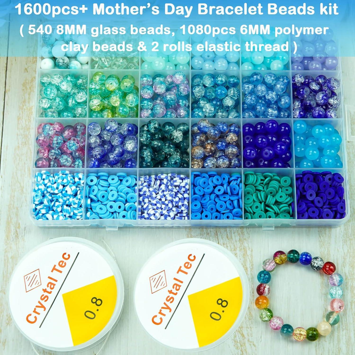 Kit de Perlas de Vidrio Azul 8mm y Arcilla 6mm Wavlakth