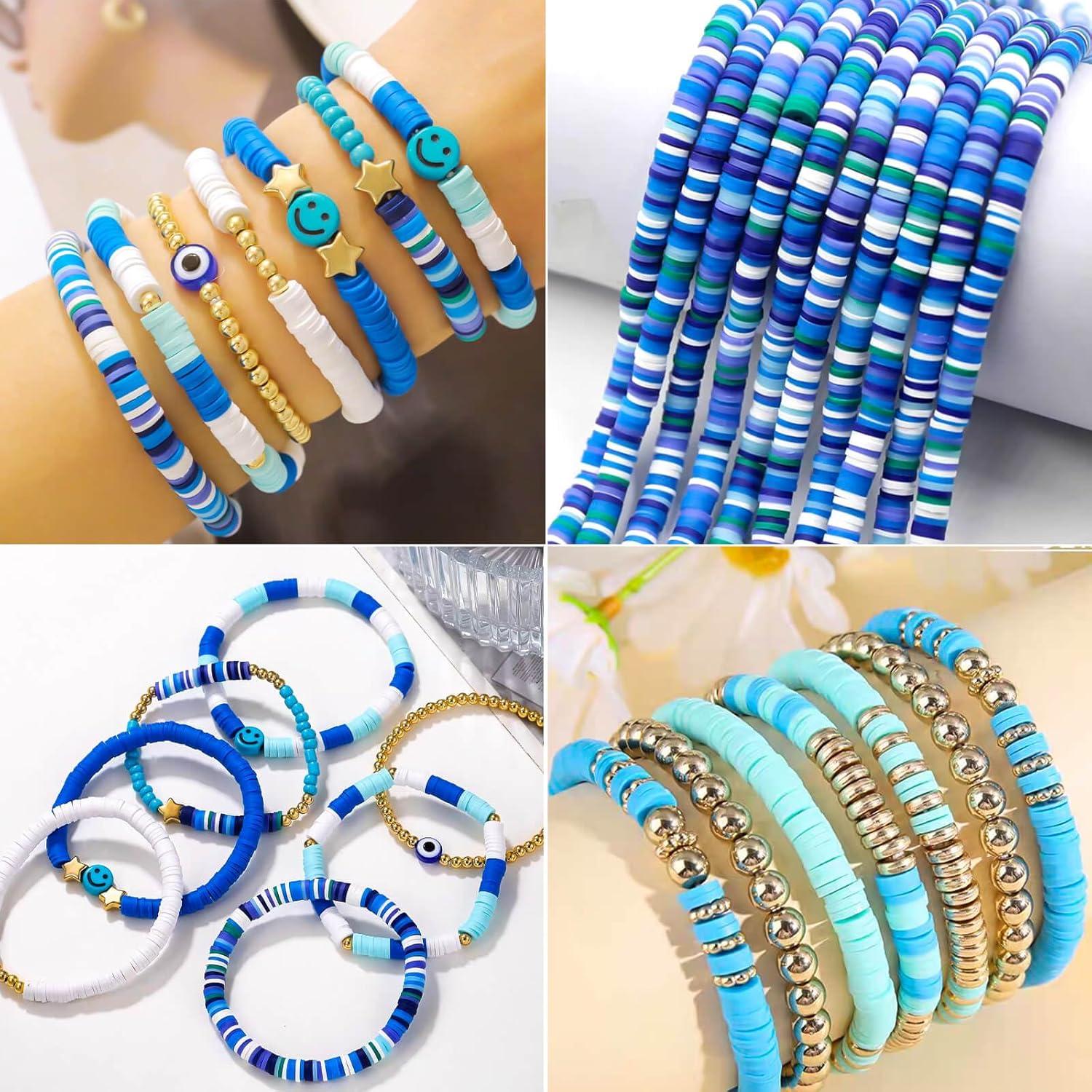 Kit de Perlas de Vidrio Azul 8mm y Arcilla 6mm Wavlakth