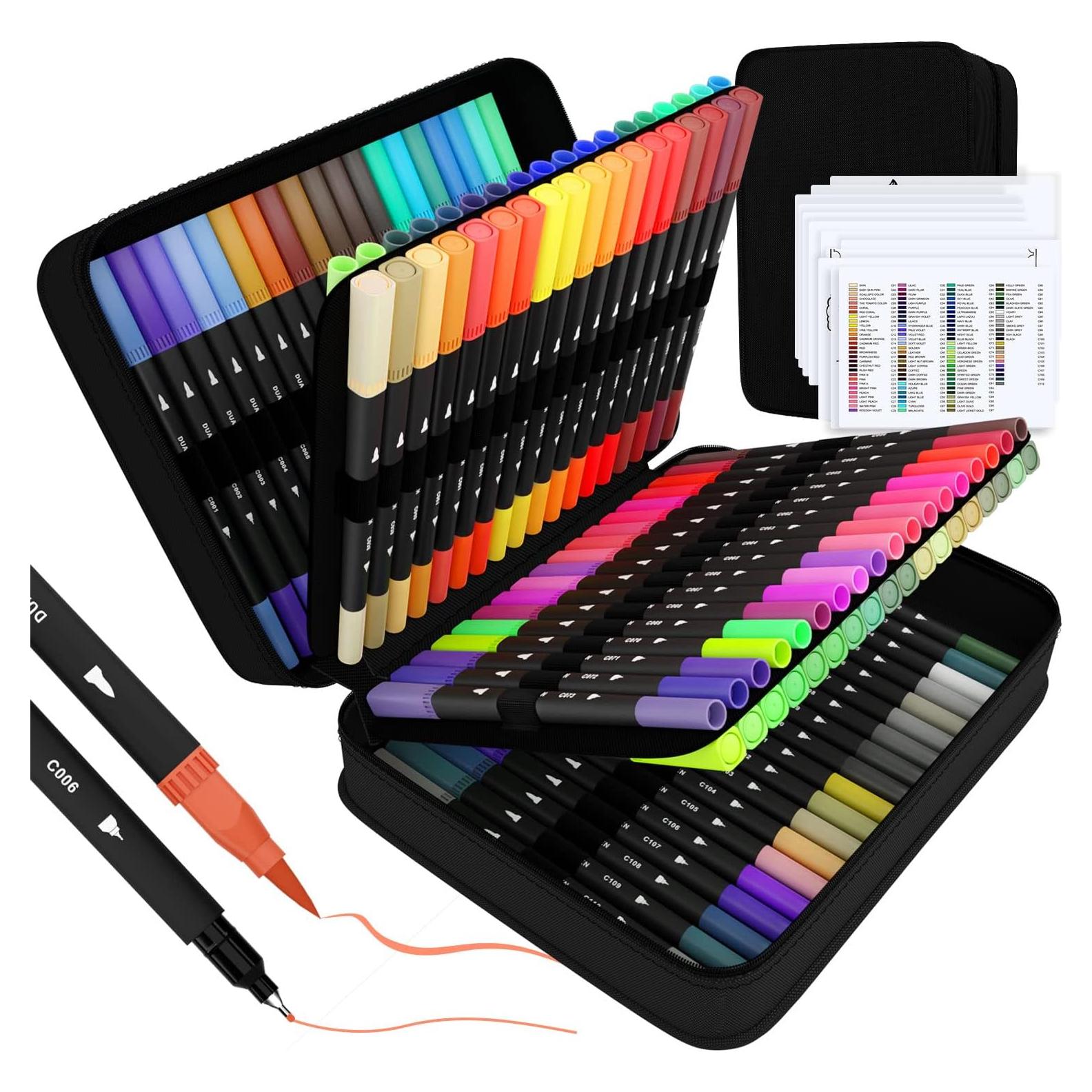 Set de 110 Marcadores Doble Punta Sunacme - Punta Fina y Pincel