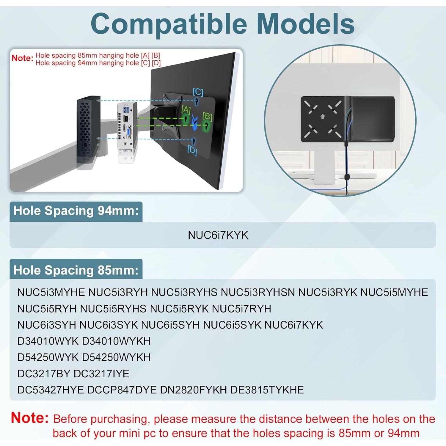 Soporte Montaje VESA Intel NUC 13/12/11/10/8/7/6/5 Gen