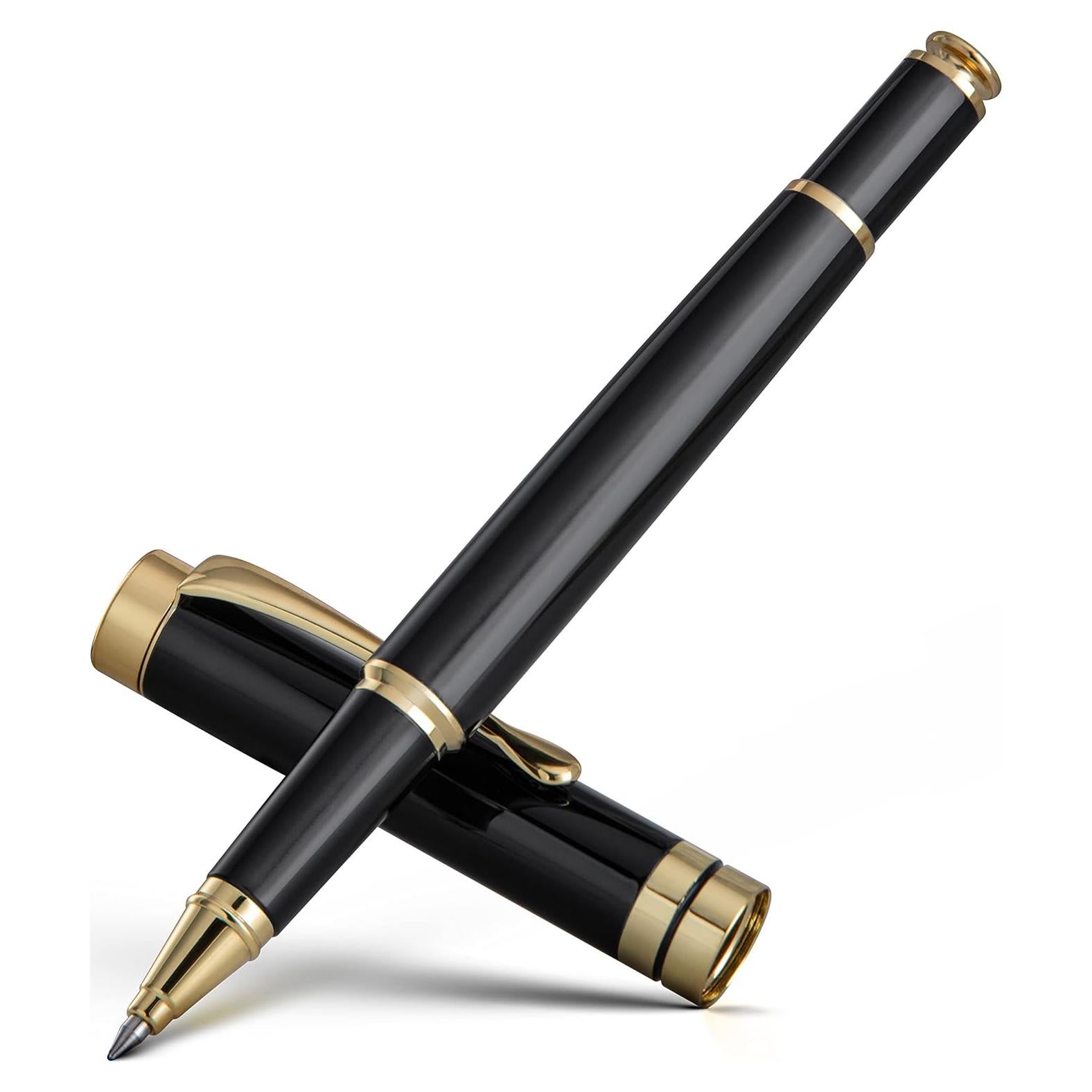 Bolígrafo BEILUNER Metal Cromado Negro con Detalles Dorados
