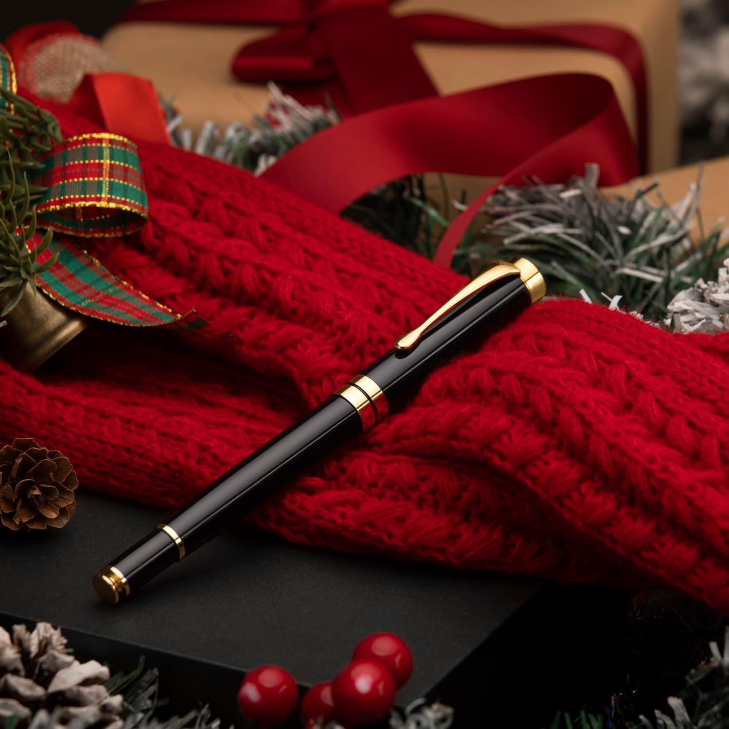 Bolígrafo BEILUNER Metal Cromado Negro con Detalles Dorados