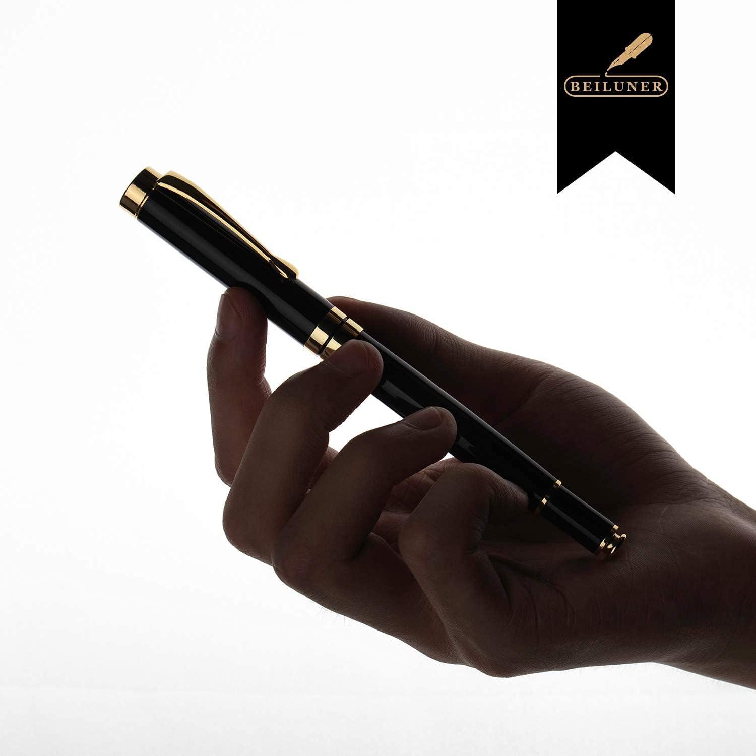 Bolígrafo BEILUNER Metal Cromado Negro con Detalles Dorados
