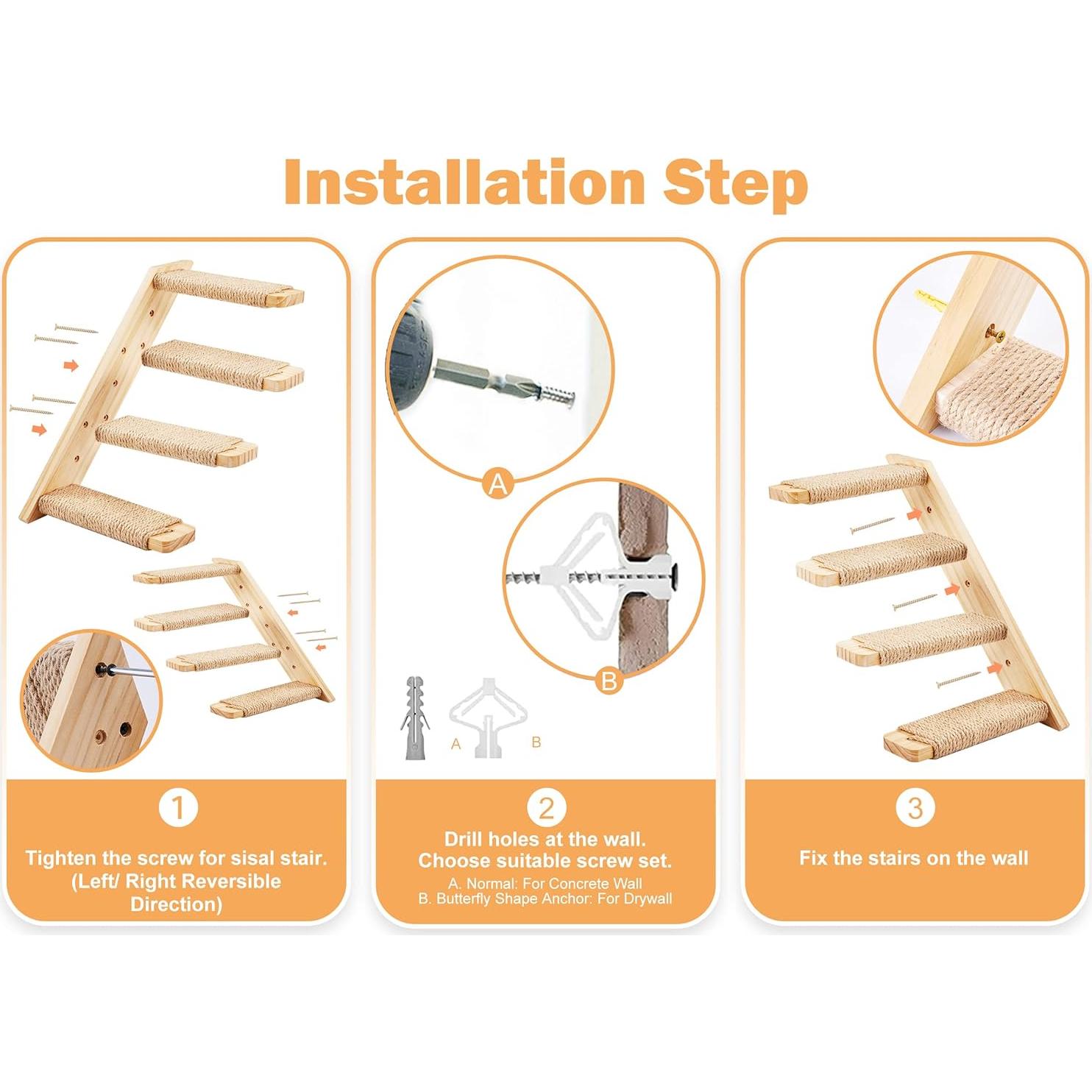 Estantería para Gatos PELUOMOZ 4 Escalones Montada en Pared