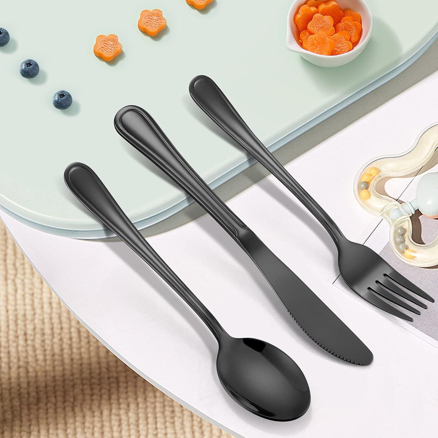 Set de Cubiertos para Niños LIANYU 12 Piezas Acero Inoxidable Negro