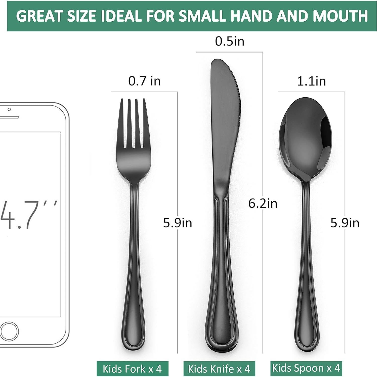 Set de Cubiertos para Niños LIANYU 12 Piezas Acero Inoxidable Negro