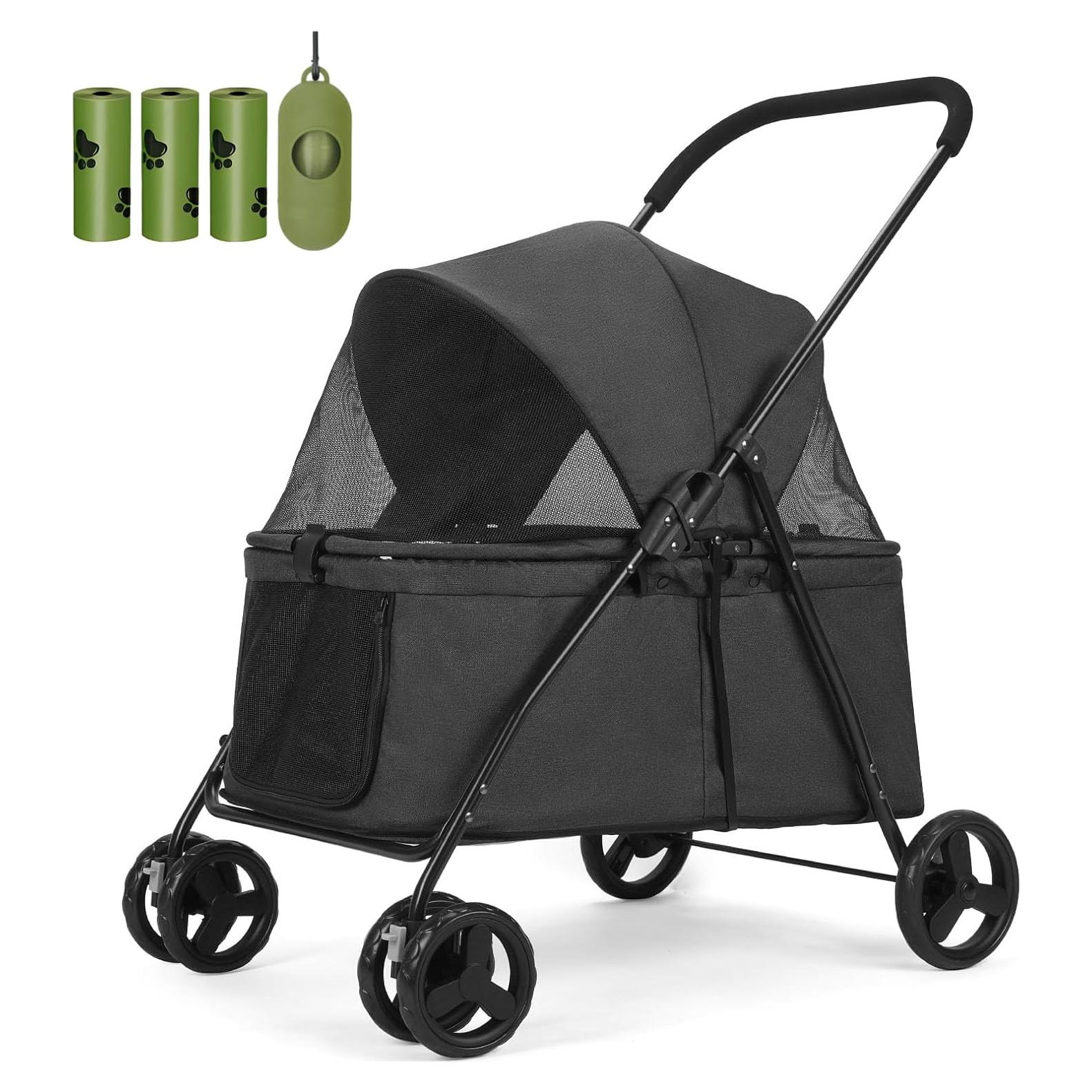 Carrito para Perros Wedyvko Negro para Mascotas Medianas/Pequeñas