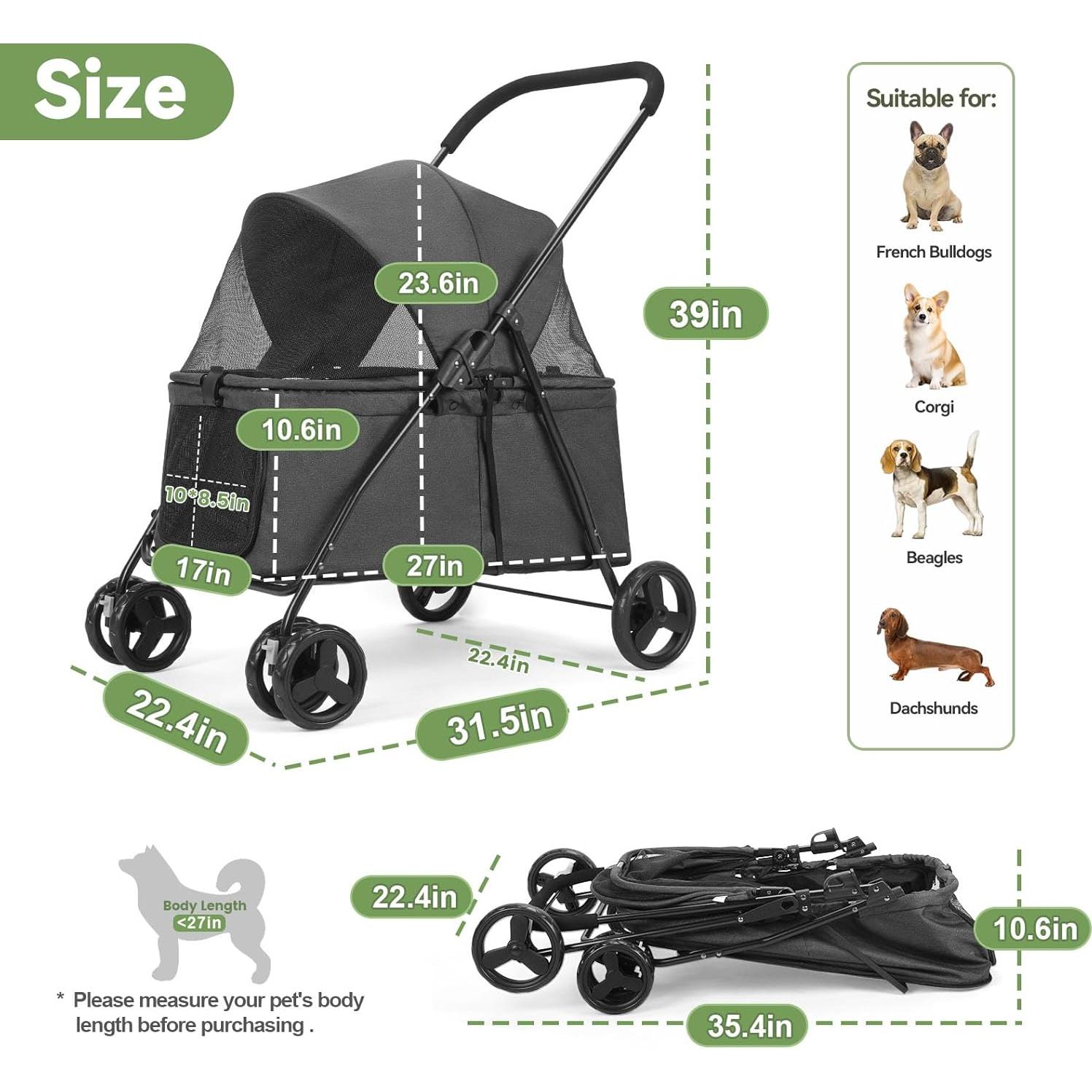 Carrito para Perros Wedyvko Negro para Mascotas Medianas/Pequeñas
