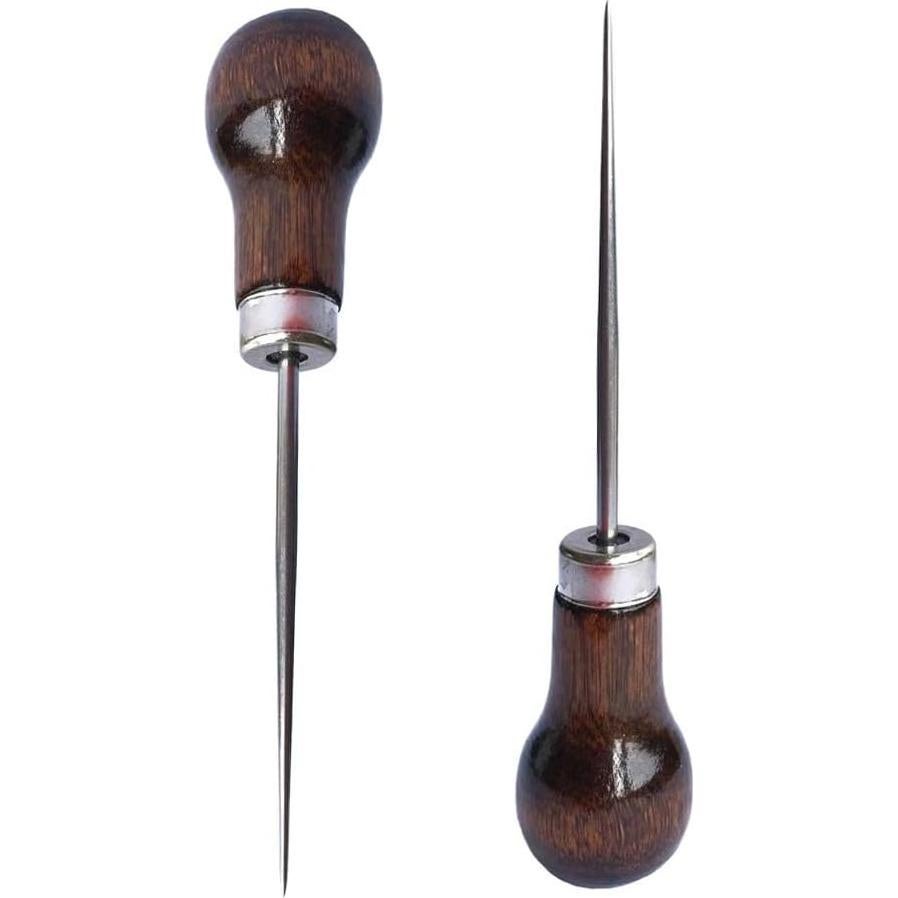 Awl de Mango de Madera ZLKSKER - Paquete de 2 para Perforar Cuero