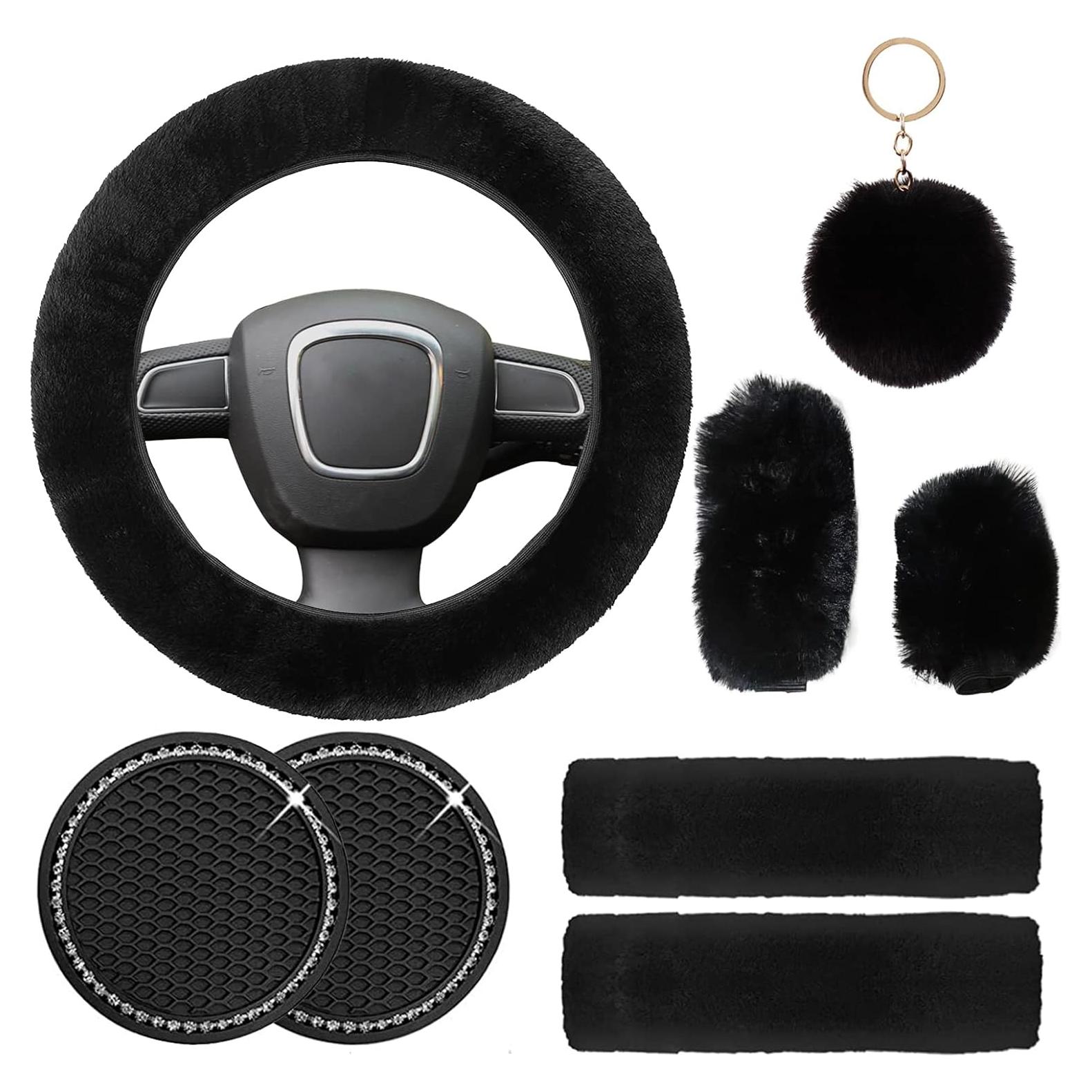 Conjunto de Accesorios de Coche YUNXNYC 8 Piezas Esponjoso Negro