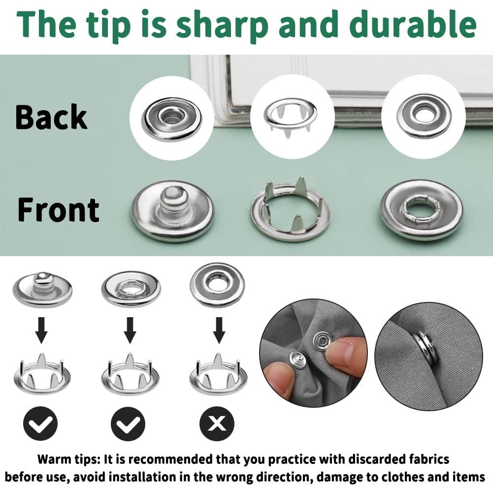 Kit de 50 Botones a Presión TLKKUE 9.5mm Metal Plateado