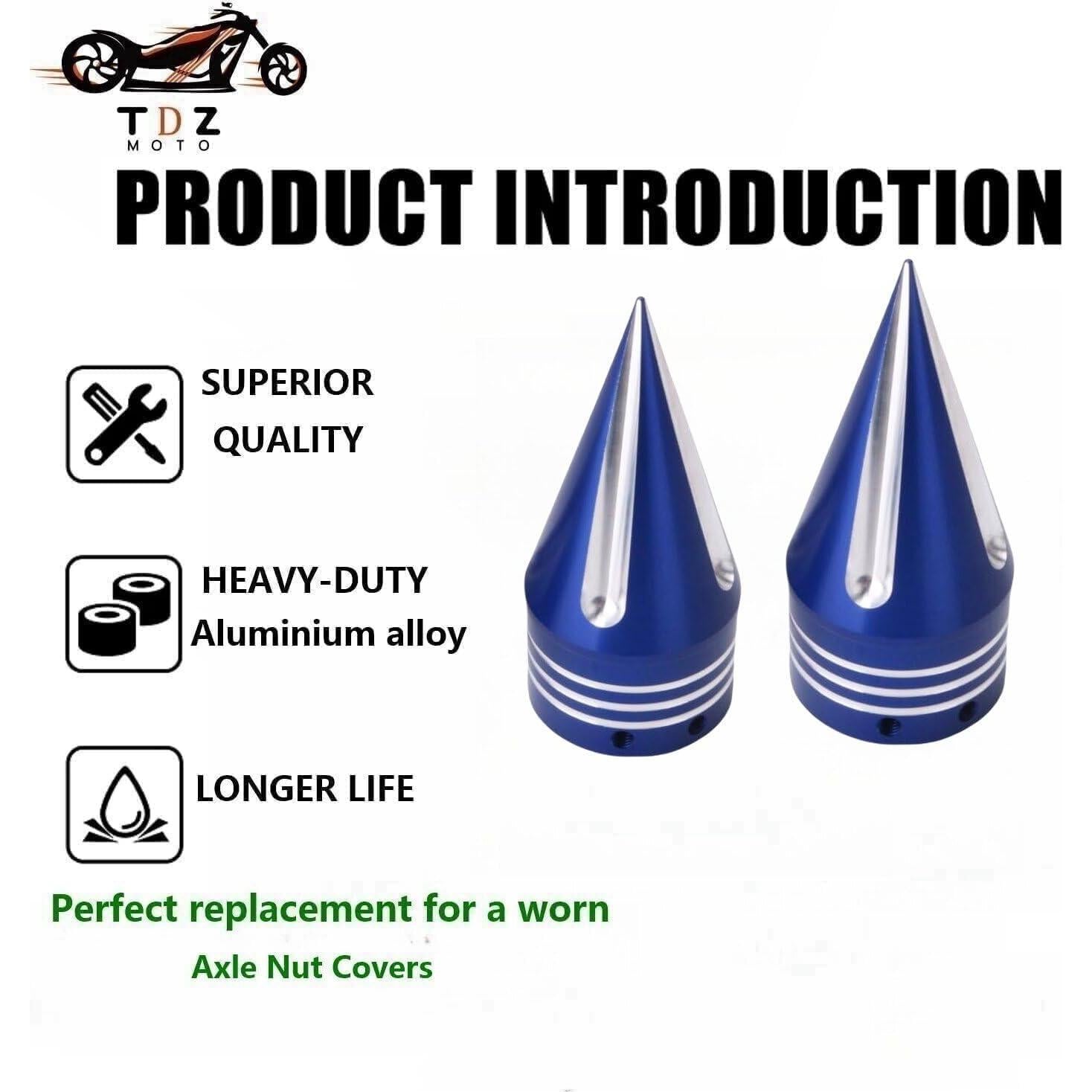 Cubiertas de Tuerca de Eje Delantero TDZ Azul 9.14 cm para Harley