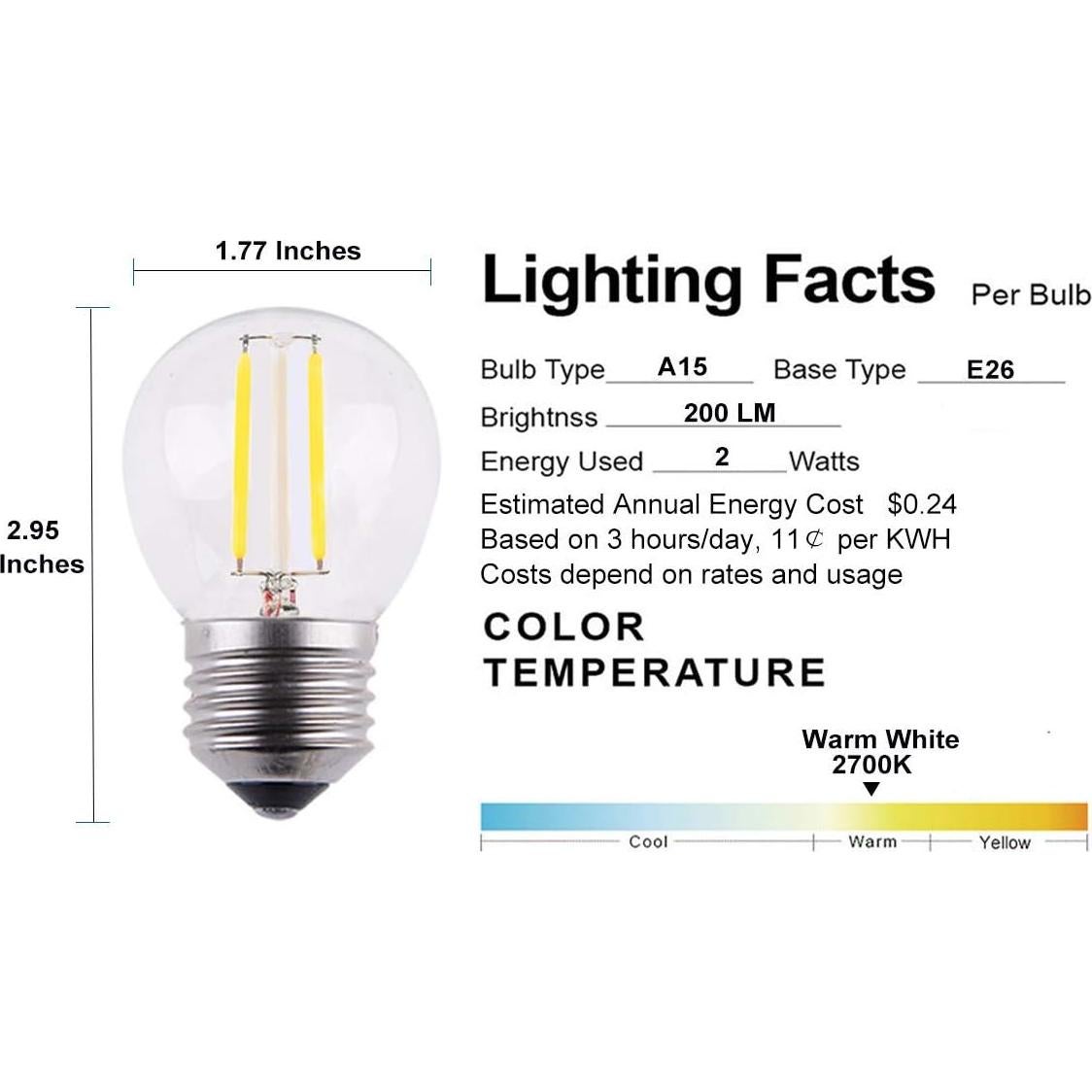 Bombilla LED Globo Regulable Opalray A15 2W 200lm 2700K Paquete de 2
