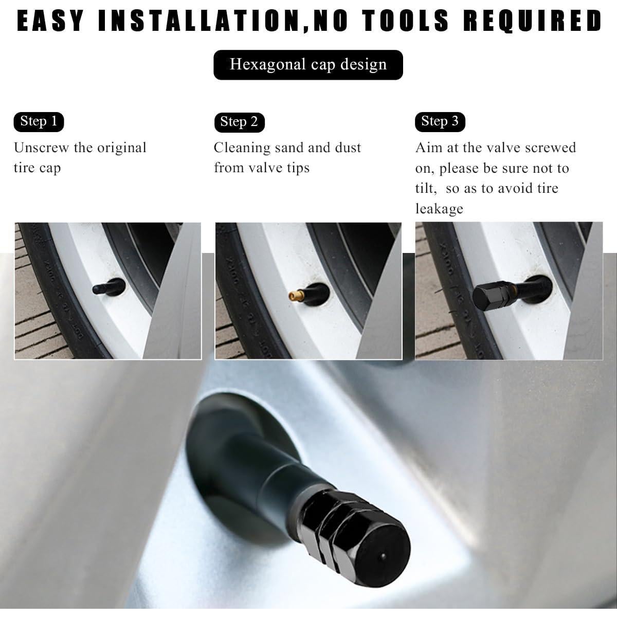 4 Tapas de Válvula de Neumático Wevdn Aluminio Negro