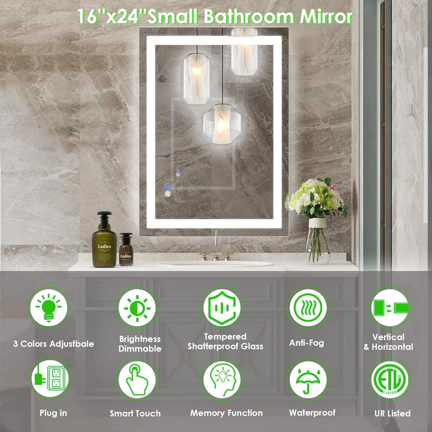 Espejo de Baño LED Beelux 40x60 cm Antivaho Táctil 3 Colores