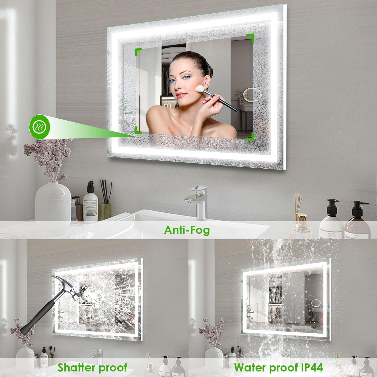 Espejo de Baño LED Beelux 40x60 cm Antivaho Táctil 3 Colores