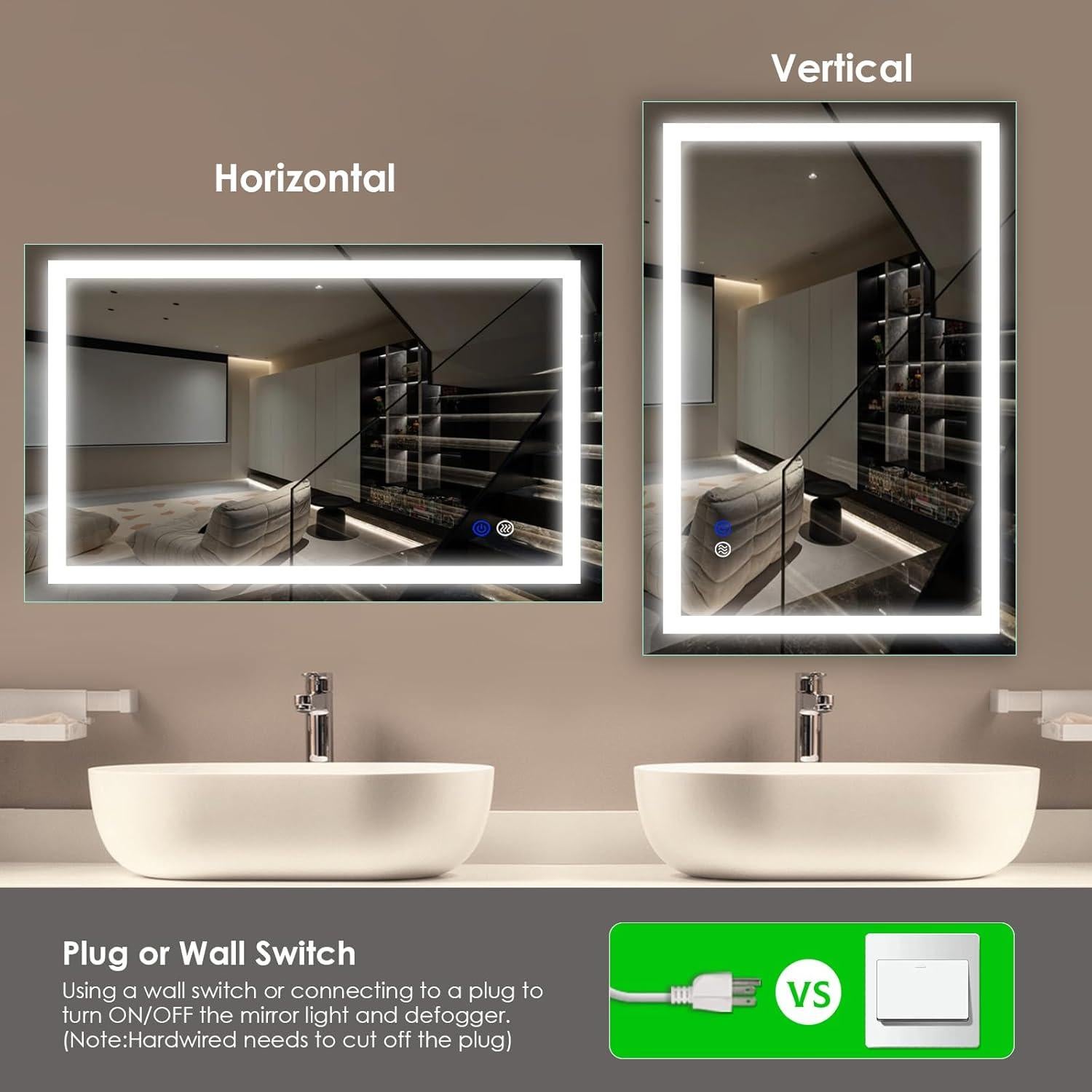 Espejo de Baño LED Beelux 40x60 cm Antivaho Táctil 3 Colores