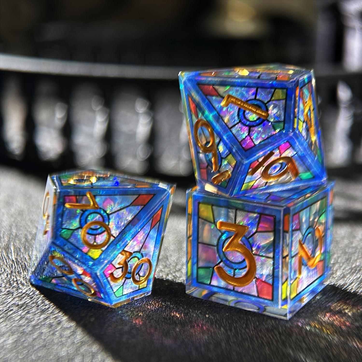 Juego de Dados de Resina HAOMEJA 7pcs Efecto Vidrio Templado