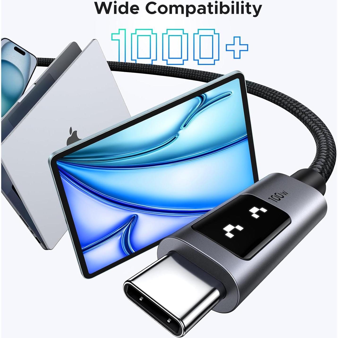 Cable USB C a USB C 100W UGREEN 0.49m Carga Rápida LED Negro