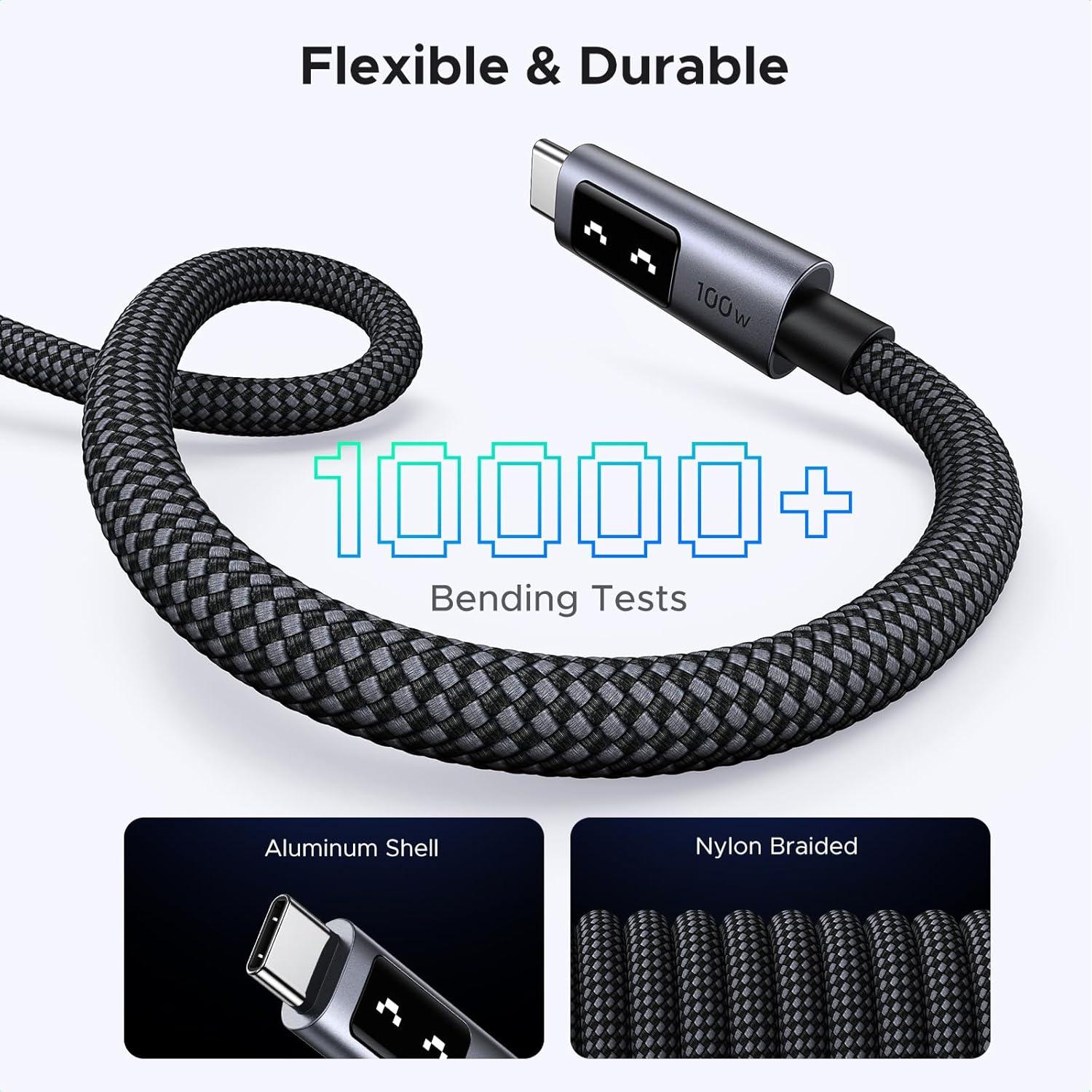 Cable USB C a USB C 100W UGREEN 0.49m Carga Rápida LED Negro