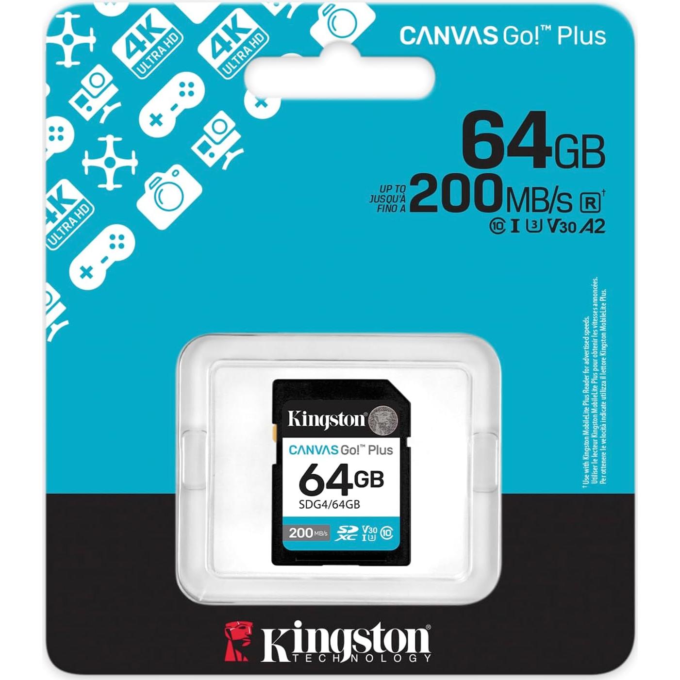 Tarjeta SD Kingston Canvas Go Plus 64GB | 200MB/s | UHS-I U3 V30