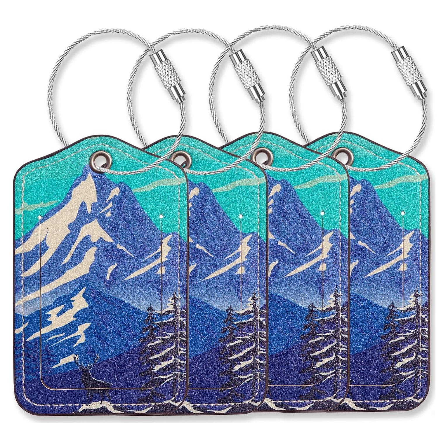 Etiquetas de Equipaje de Cuero XiOiOiX 4 Piezas Montaña Azul