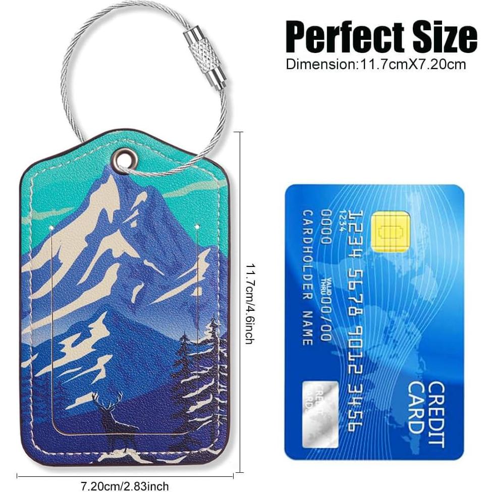 Etiquetas de Equipaje de Cuero XiOiOiX 4 Piezas Montaña Azul