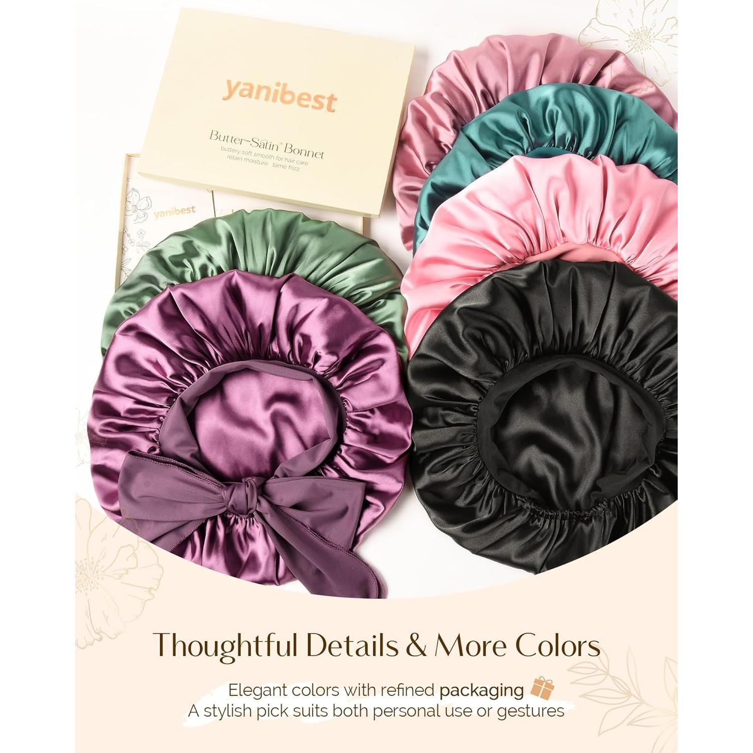 Bonete de Satén Yanibest Ajustable para Dormir - Negro