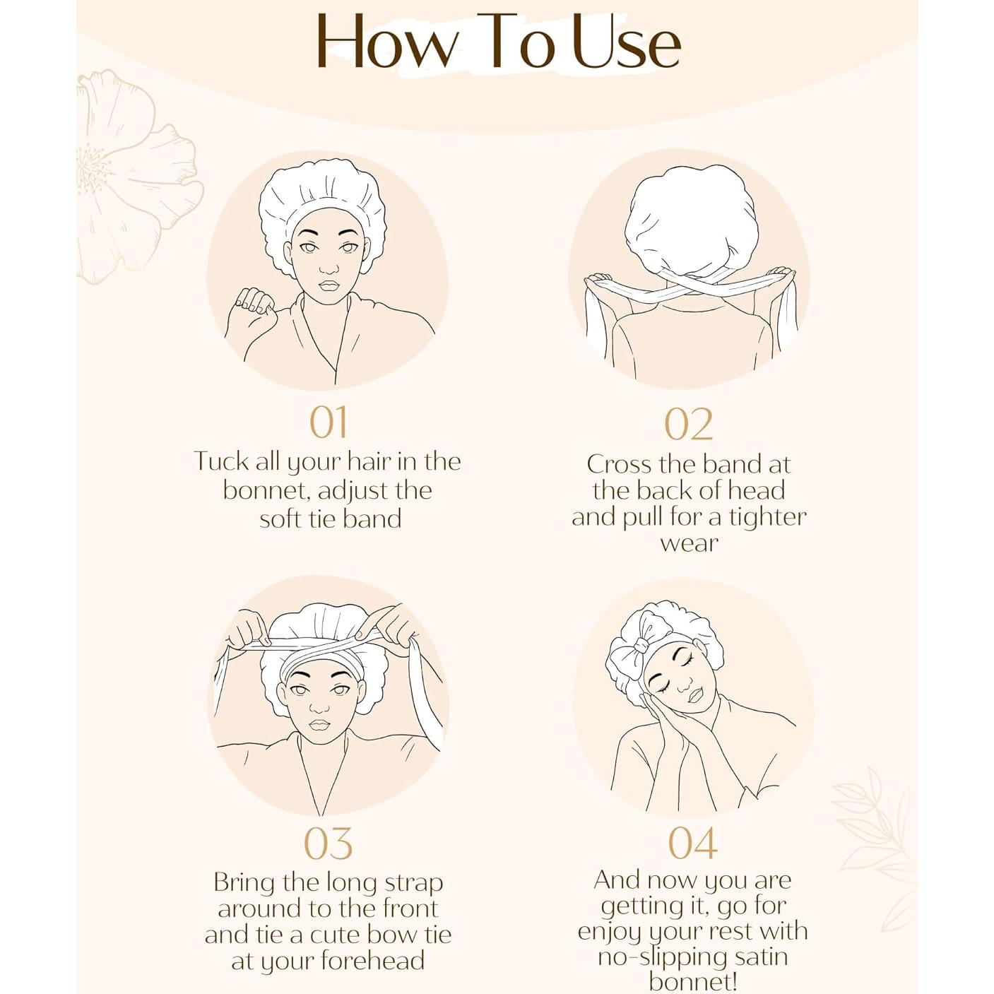 Bonete de Satén Yanibest Ajustable para Dormir - Negro