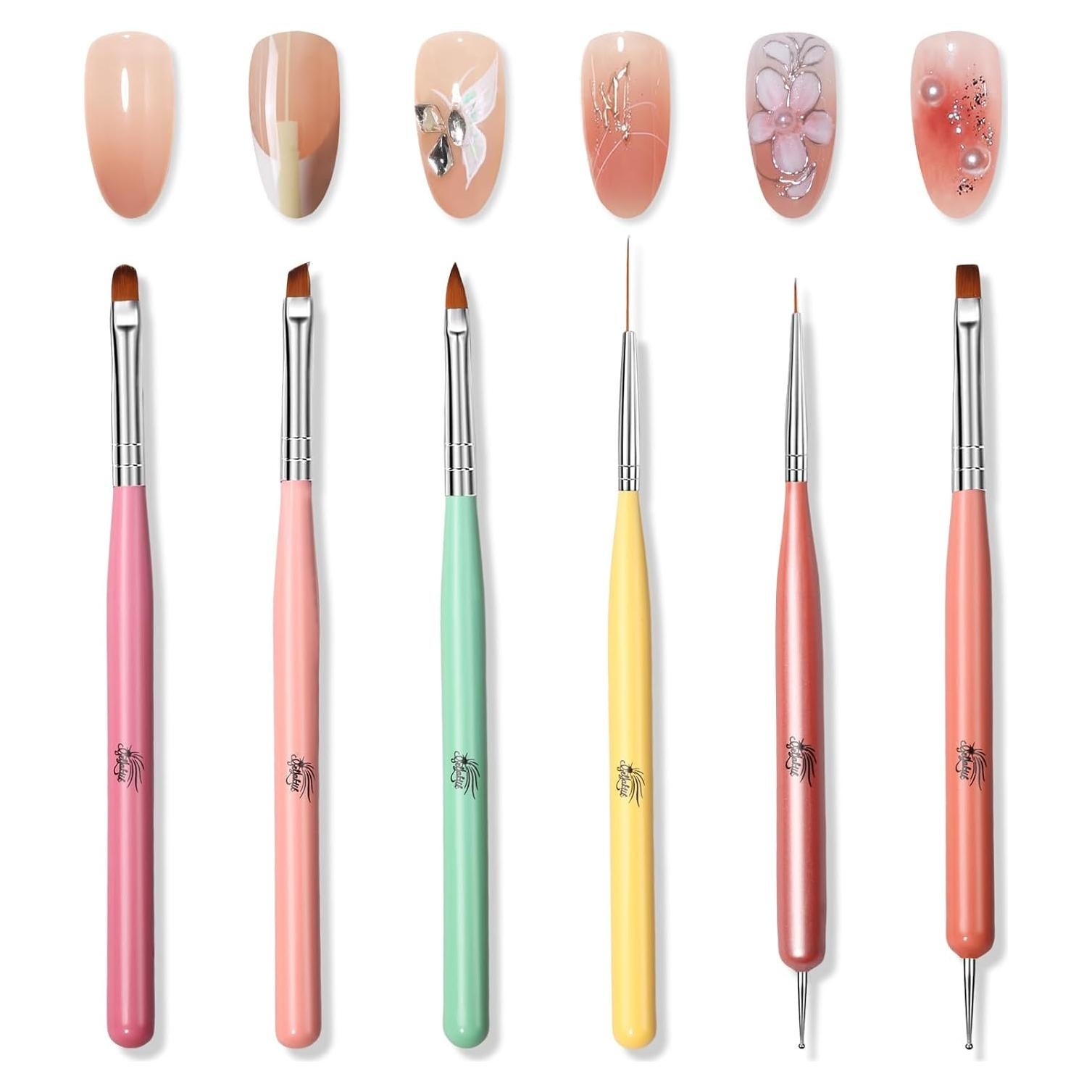 Juego de Pinceles de Arte de Uñas Gellaktik 6 Piezas