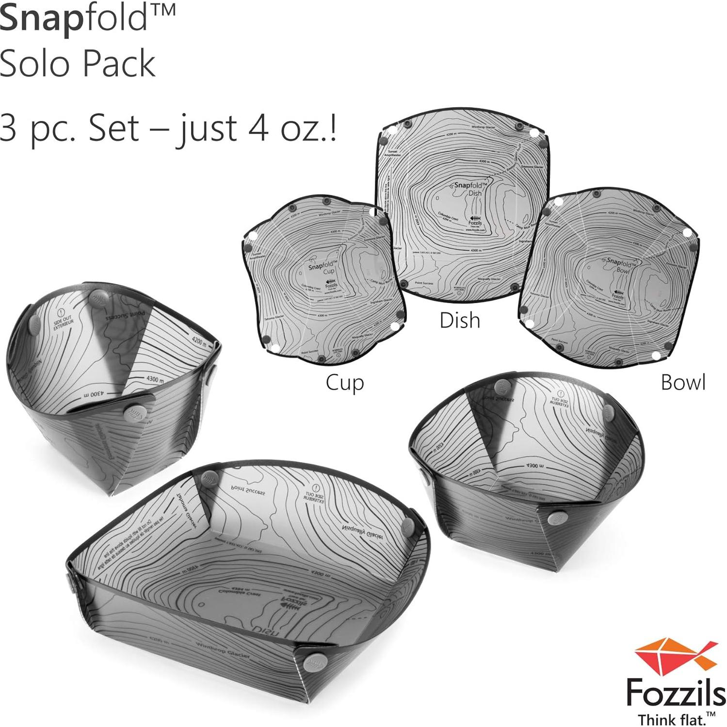 Fozzils Solo Pack - Taza, Cuenco y Plato Plegables Gris