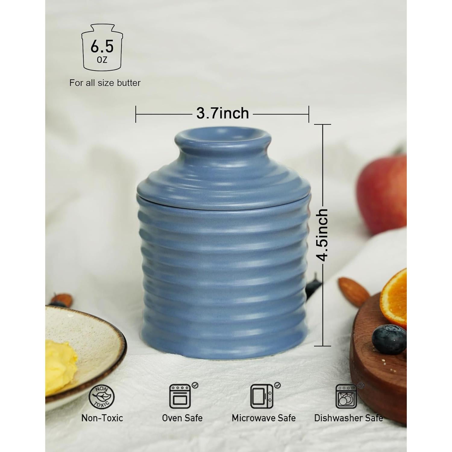 Crock de Mantequilla Cerámica Jersinwei Azul Bebé 184g