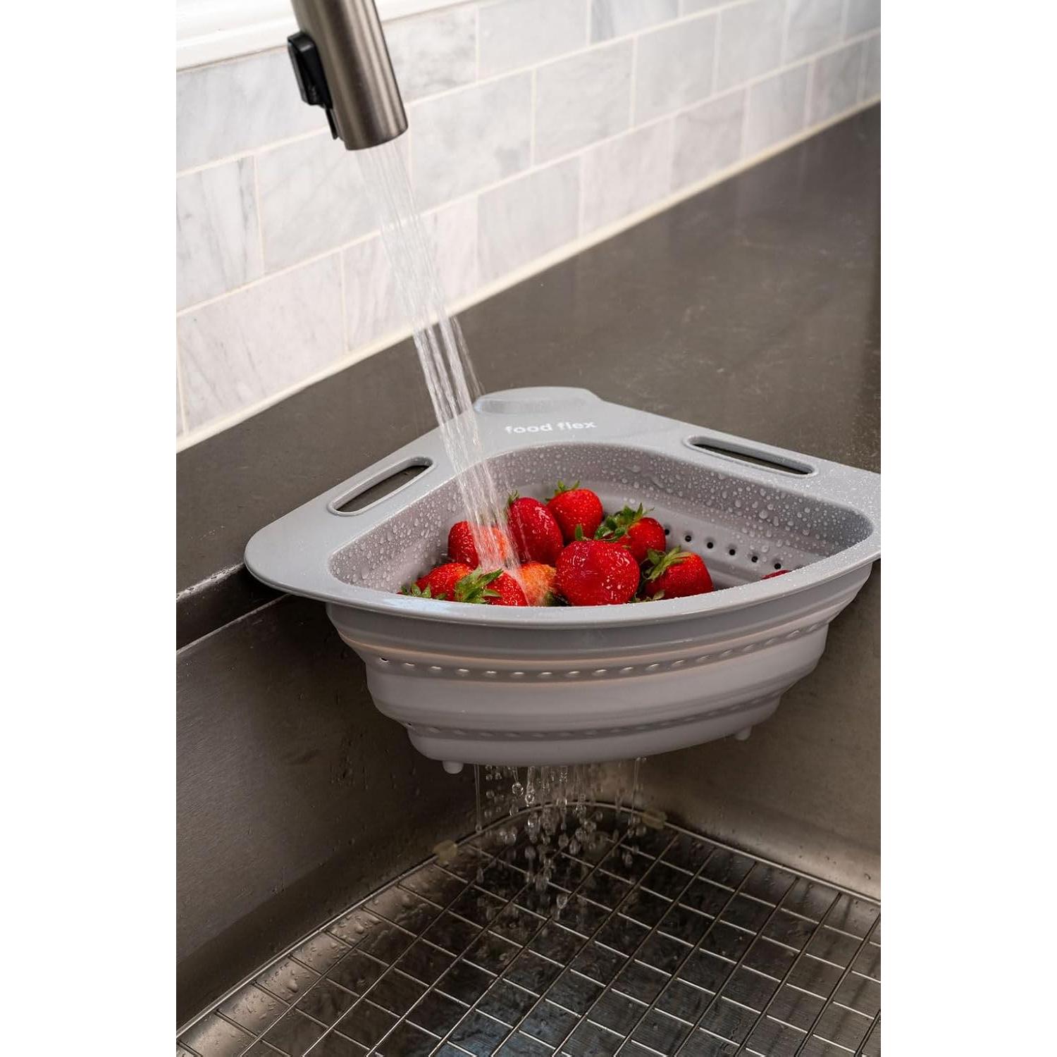 Colador Plegable Food Flex 3.3L para Fregadero Esquina Gris